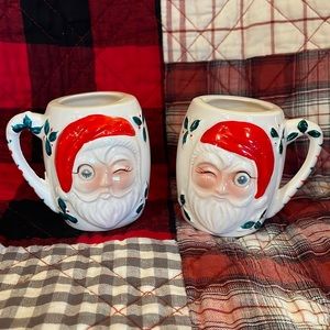 Vintage Napco winking Santa mugs